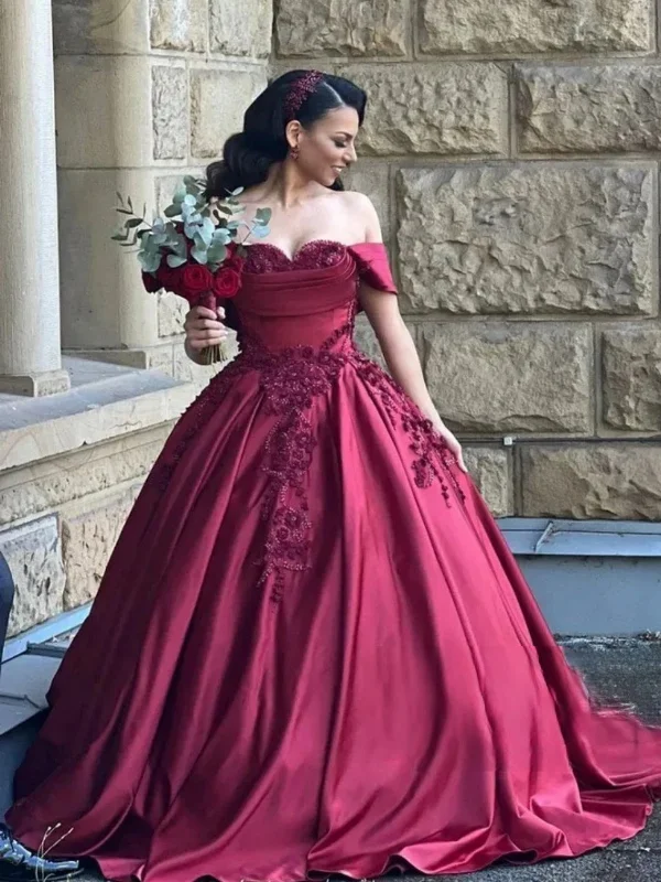 Fantastic Deals chic dresschic dressOff Shoulder Burgundy Lace Long Prom Dresses, Burgundy Lace Formal Evening Dresses, Burgundy Ball Gown SP2747