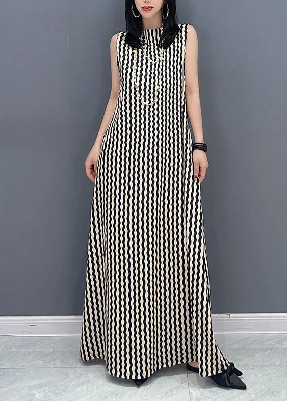 Steals and Deals casual knit dresscasual knit dressSlim Fit Stand Collar Striped Tie Waist Maxi Dress Summer