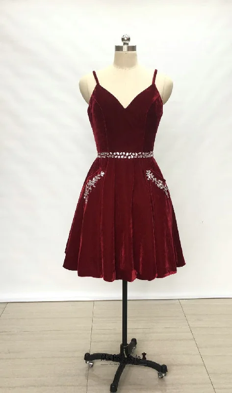 Super Savings casual evening dresscasual evening dressShort Spaghetti Straps Velvet Homecoming Dress