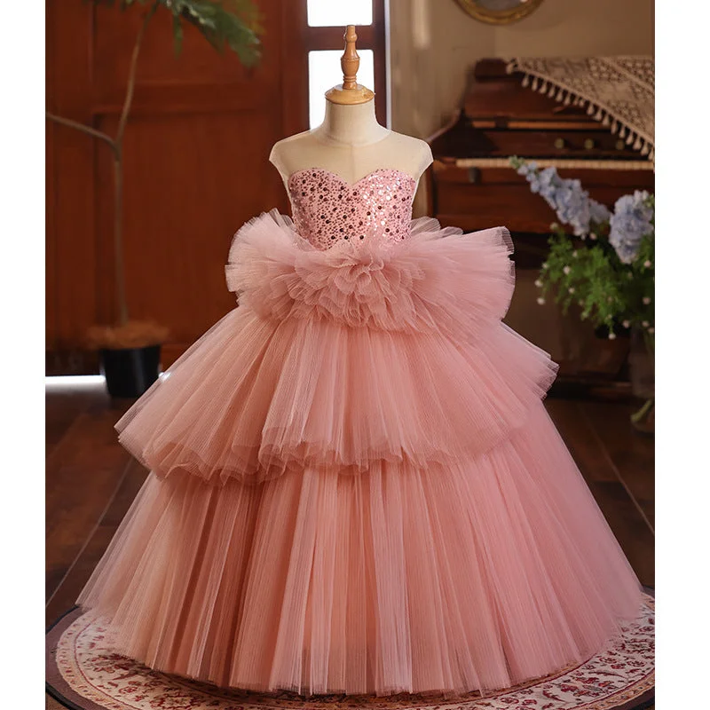 off-the-shoulder dressBaby Girls Luxury Ball Gown Birthday Dresses Sequined Dress  Toddler Beauty Pageant Dress