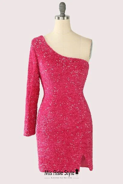 Extra Discounts satin midi dresssatin midi dressShort Single Sleeve Fuchsia Sequins Pageant Dress