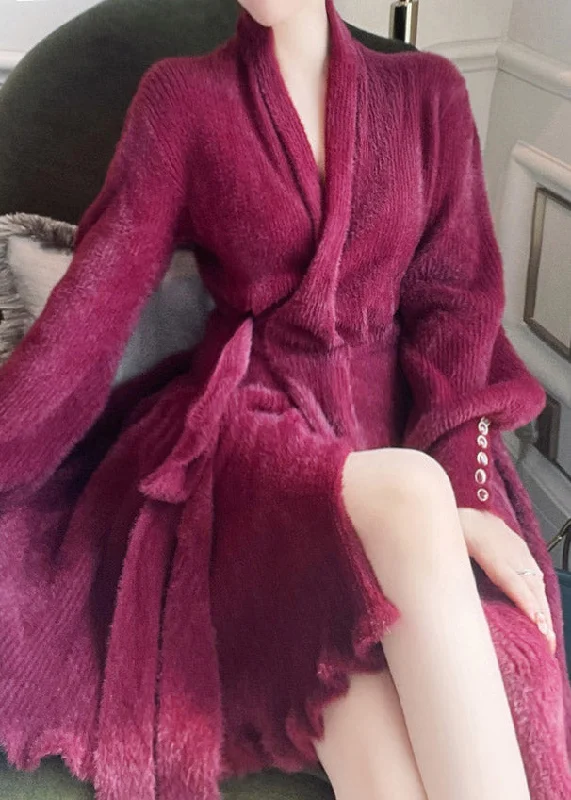 Can't Be Beat fitted dressfitted dressPlus Size Mulberry V Neck Tie Waist Velour Maxi Dresses Long Sleeve