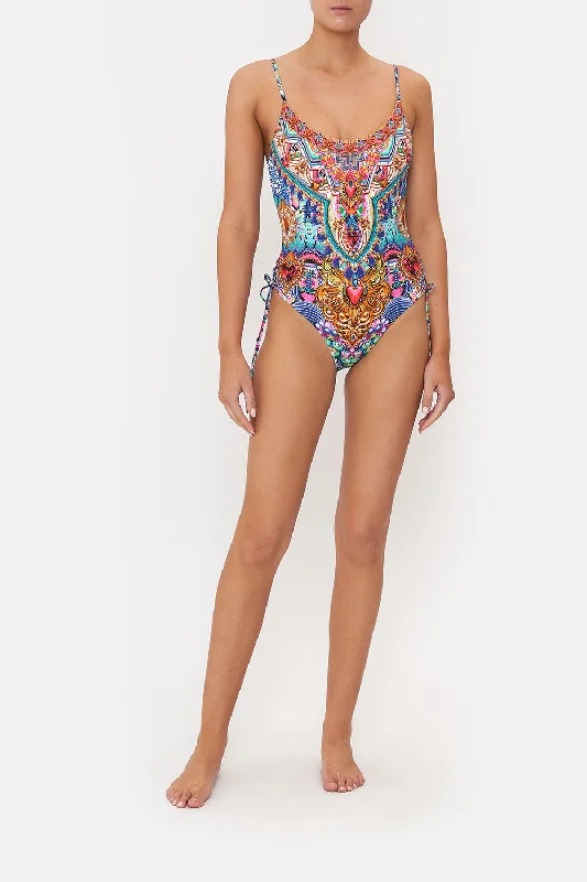 Crazy Deals SCOOP NECK LACE UP SIDE ONE PIECE LUCKY CHARMS