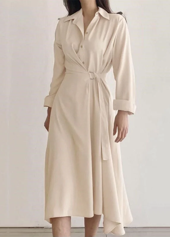Instant Savings lace-up dresslace-up dressNatural Apricot Peter Pan Collar Wrinkled Patchwork Cotton Dresses Spring