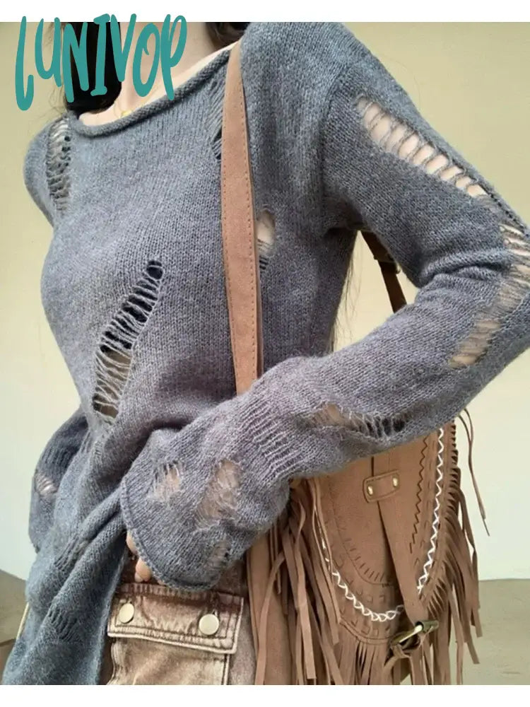 Deal Mania Lunivop Kpop Grunge Hollow Out Gray Sweater Women Harajuku Solid Split Distressed Knit Jumper Spring Long Sleeve Tops Pullover Deal Mania Lunivop Kpop Grunge Hollow Out Gray Sweater Women Harajuku Solid Split Distressed Knit Jumper Spring Long Sleeve Tops Pullover