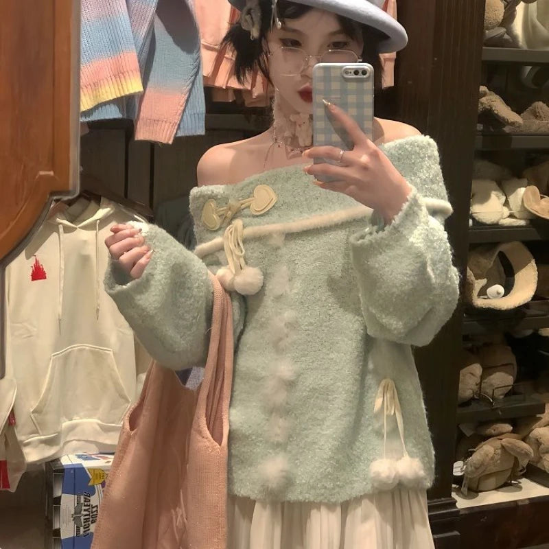 Sale Event Lunivop Kawaii Japanese Style Knitted Pullover Women Sweet Sexy Off Shoulder Long Sleeve Sweaters Cutecore Fashion Pullovers