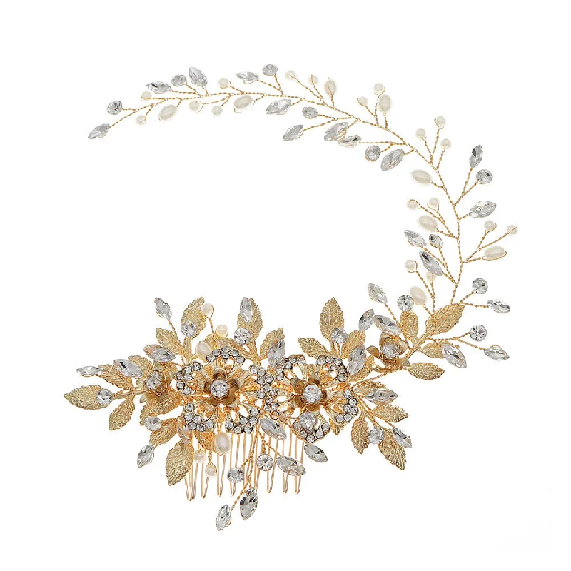 Inventory Reduction ashionable dressashionable dressHollow flower Pearl hair comb vintage gold hair comb 625233072059