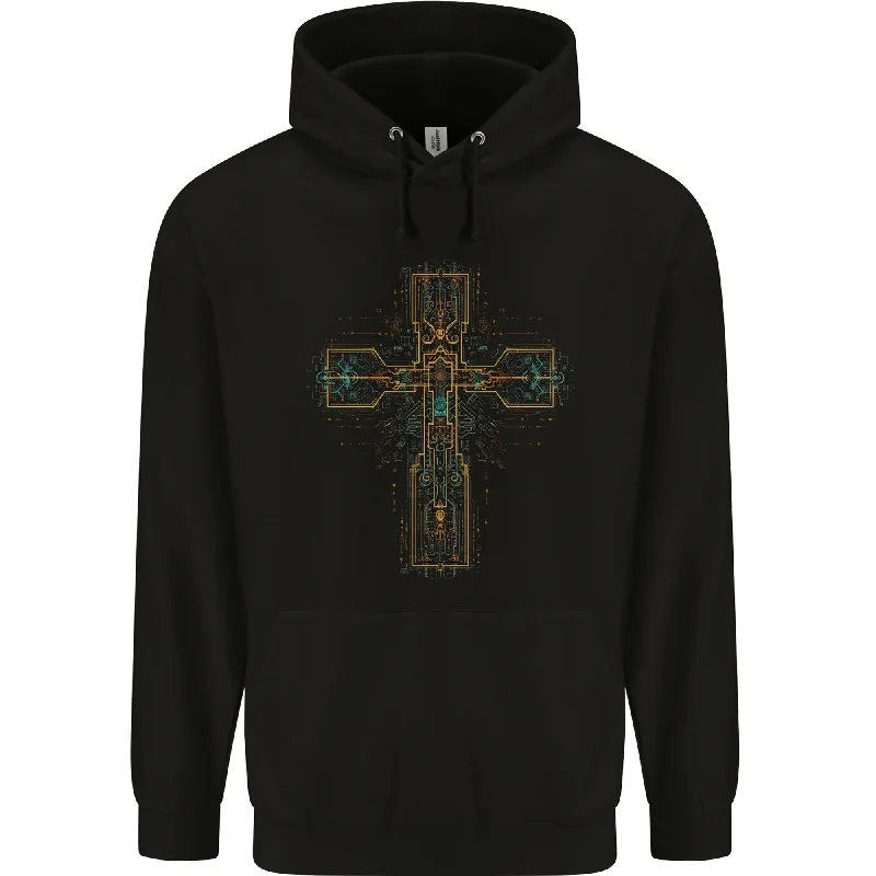 Special Price versatile hoodieA Circuit Board Cross Gothic Goth Techy Mens 80% Cotton Hoodie