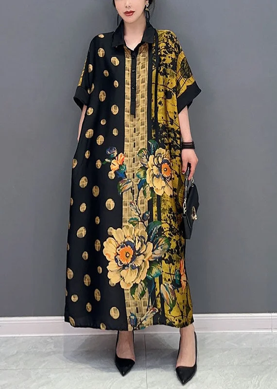 Major Savings casual slip dresscasual slip dressFrench Colorblock Peter Pan Collar Print Silk Maxi Dresses Summer