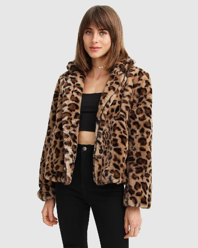Big Discounts fashion coat with hoodLast Call Leopard Faux Fur Jacket - Brown