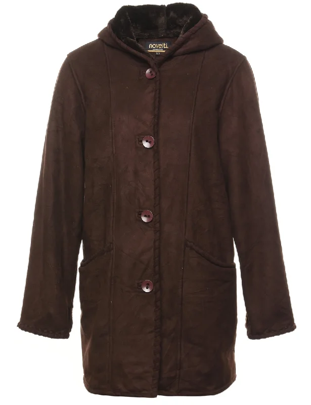 Value Deals vintage trench coatDark Brown Suede Hooded Coat - M