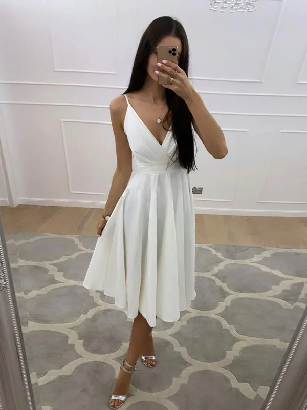 Price Drop Alert vintage dressvintage dressV Neck White Short Prom Homecoming Dresses, V Neck Ivory Formal Graduation Evening Dresses SP2416