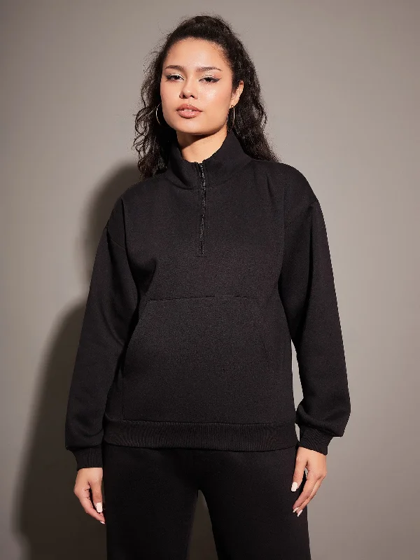 Warehouse Sale luxury fitness sweatshirtWomen Black Fleece Front Zipper Sweatshirt