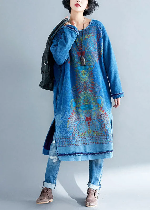 Price Blitz sophisticated dresssophisticated dressBlue Gradient Patchwork Cotton Mid Dress O Neck Spring