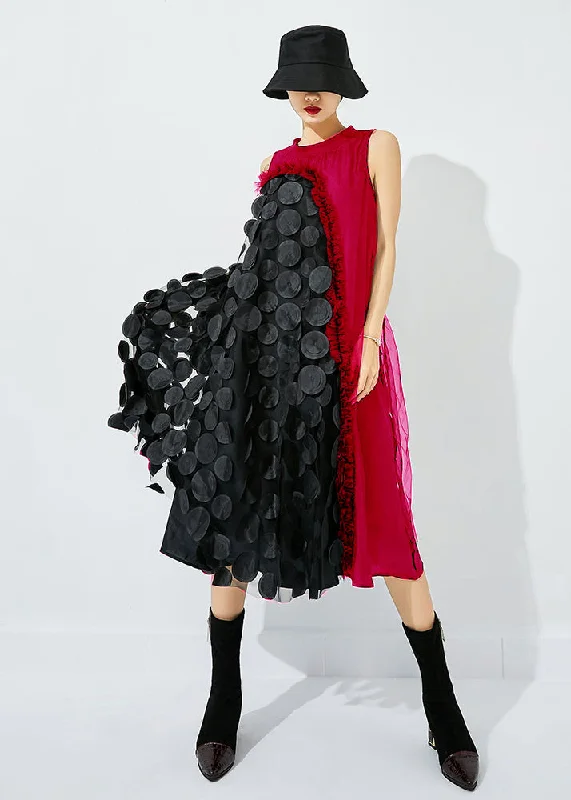 Deal Explosion playful dressplayful dressBohemian Red-Black Dot Asymmetrical Patchwork Wrinkled Tulle Maxi Dress Sleeveless