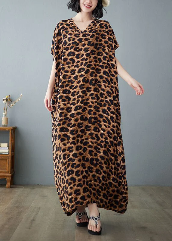 Price Buster off-the-shoulder dressoff-the-shoulder dressKhaki Leopard Print Linen Holiday Dress V Neck Summer