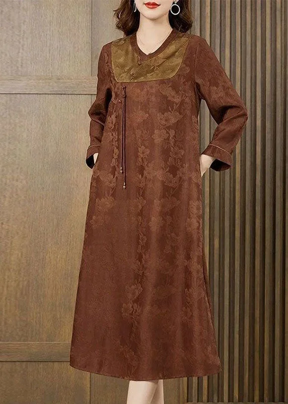 Online Exclusive lace dresslace dressOrange Patchwork Silk Long Dress Tassel Jacquard Fall