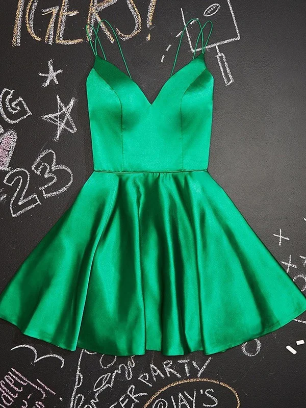 Shop and Save stylish dressstylish dressCute V Neck Green Satin Short Homecoming Prom Dresses, V Neck Green Formal Graduation Evening Dresses
