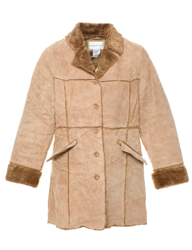 lightweight coatBrown Faux Shearling Suede Jacket - M