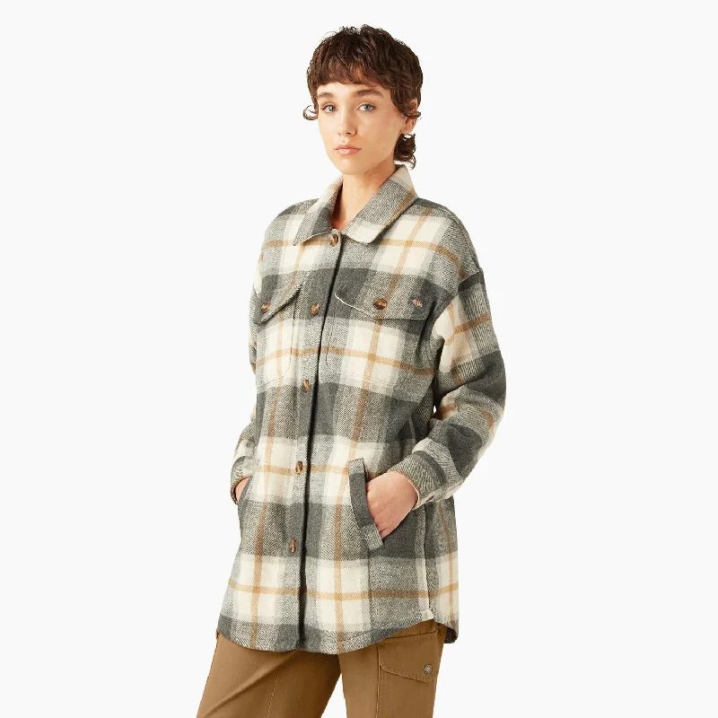 Midnight Sale everyday winter coatDickies Women's Flannel Oversized Plaid Shirt Jac