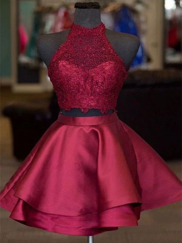 Extra Discounts denim dressdenim dressTwo Pieces Burgundy Lace Short Prom Dresses, 2 Piece Burgundy Homecoming Dresses, Short Burgundy Lace Formal Evening Dresses