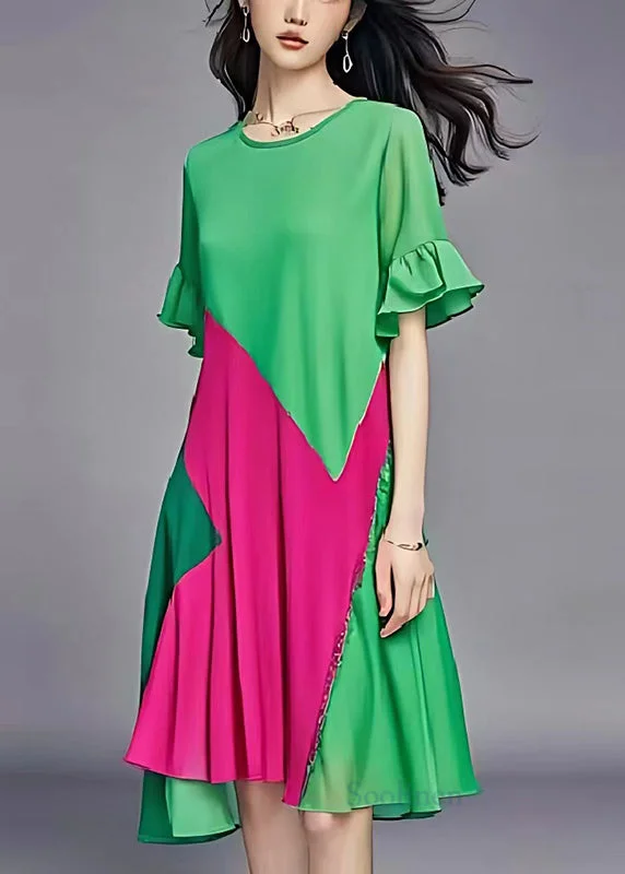 knit dressNatural Green Asymmetrical Patchwork Chiffon Party Dress Summer