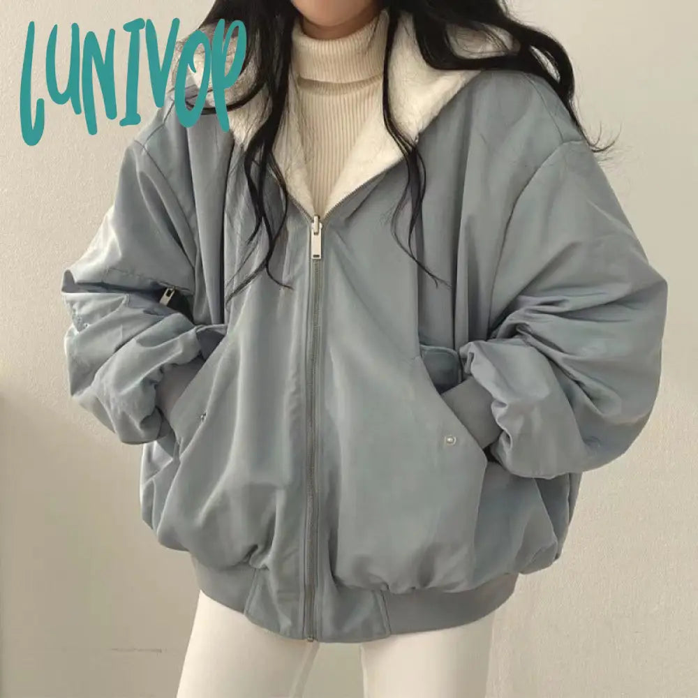 Instant Discount Lunivop 2000s fashion Fleece-lined Thickened Double-Sided Lamb Wool Cotton-Padded Coat Women's Coat Winter New Loose Hooded Cotton-Padded Coat Top