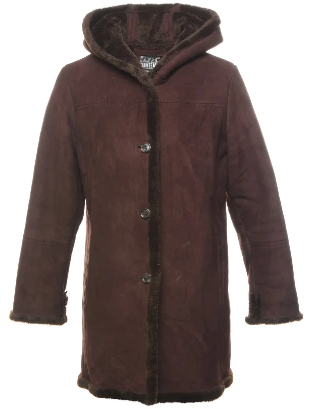 YEAR-End Clearance classic trench coatDark Brown Shearling Faux Suede Jacket - L