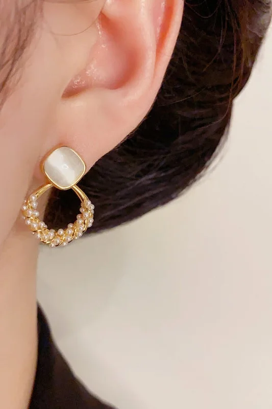 wrap-around dressFashion simple light luxury cat's eye diamond pearl earrings 796095958778