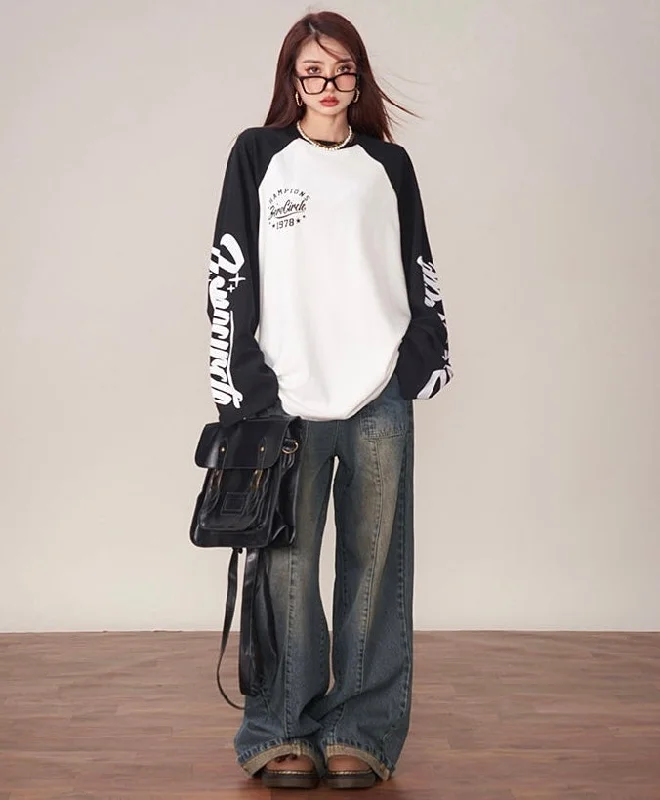 Super Deal Zerocircle Solid Color Patchwork Long Sleeve Sweatshirt