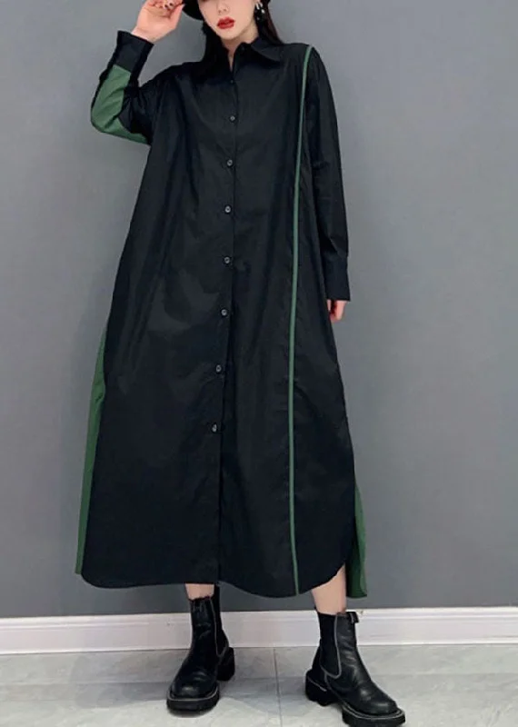 Today Only pleated maxi dresspleated maxi dressStylish Black Peter Pan Collar Patchwork Side Open Cotton Shirt Dress Spring