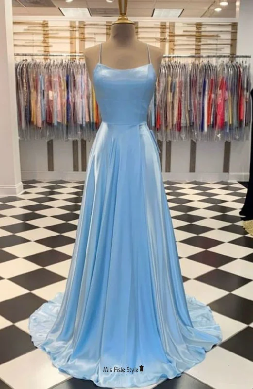 Discount Mania off-the-shoulder dressoff-the-shoulder dressSimple Square Neckline Blue Prom Dress