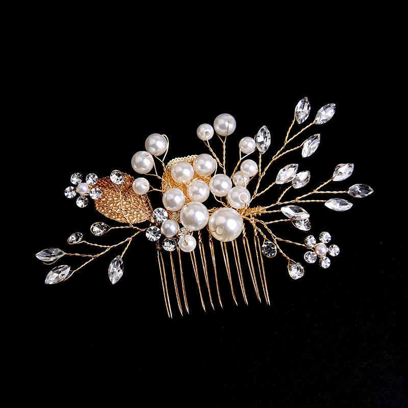 Great Deals layered dresslayered dressGold leaf updo hair comb ornaments handmade rhinestone headdress bridal accessories 698964279630