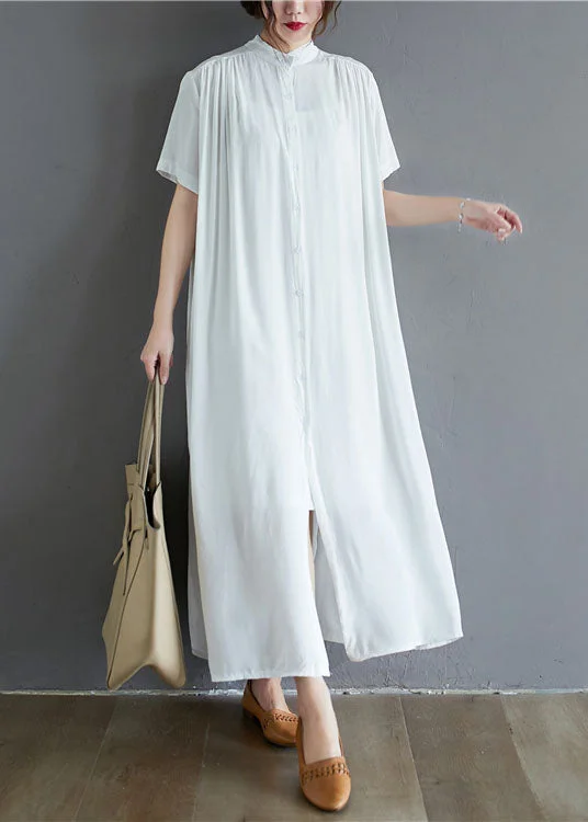 New Markdowns classic fit-and-flare dressclassic fit-and-flare dressWhite Draping Cotton Holiday Dress Stand Collar Oversized Summer