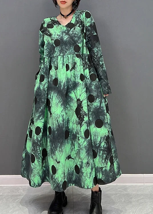 Super Savings knit dressknit dressPlus Size Green V Neck Dot Holiday Maxi Shirts Dress Long Sleeve