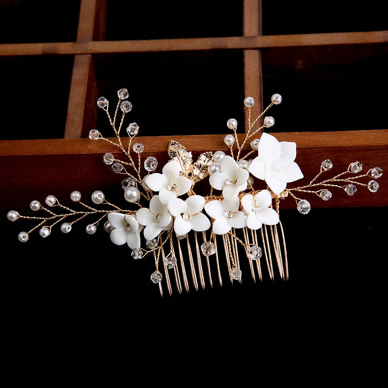 Best Seller stylish party dressstylish party dressBridal accessories Gold leaf hair up hair comb Handmade rhinestone headdress flower comb 698449649574