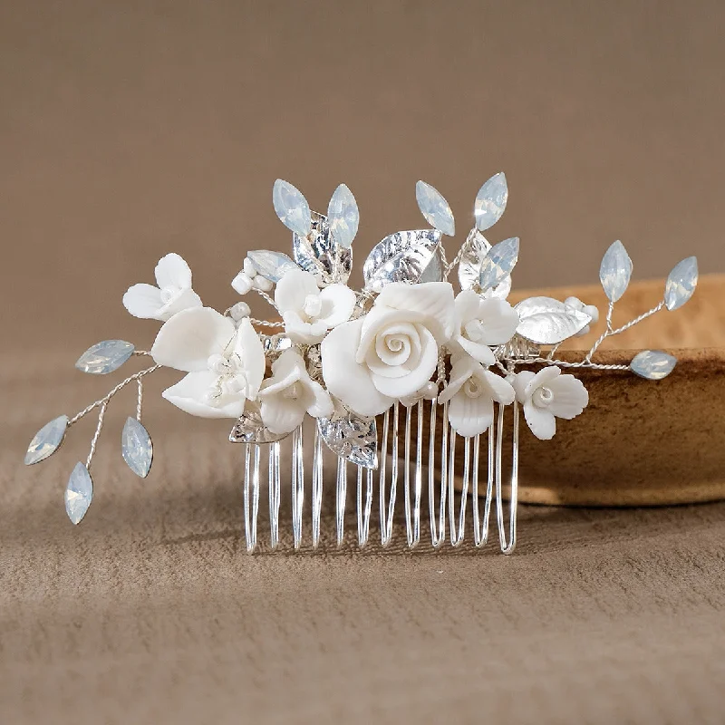 Big Discounts stylish party dressstylish party dressBridal hair accessories Retro Jelly drill hand insert comb ceramic flower comb 733586558031