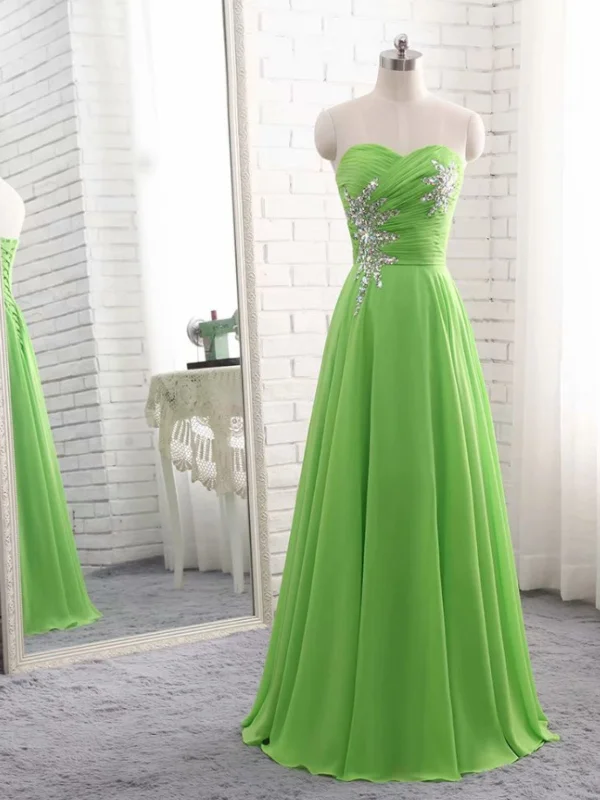Final Sale vintage-inspired dressvintage-inspired dressStrapless Green Chiffon Long Prom Dresses with Sequins, Long Green Formal Graduation Evening Dresses SP2846