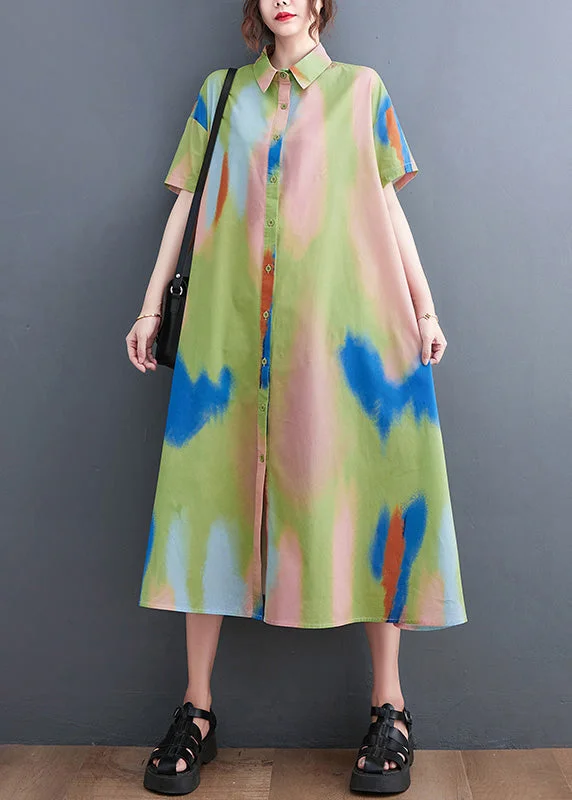 Reduced Prices chic slip dresschic slip dressStyle Blue Peter Pan Collar Print Button Long Dress Shirts Short Sleeve