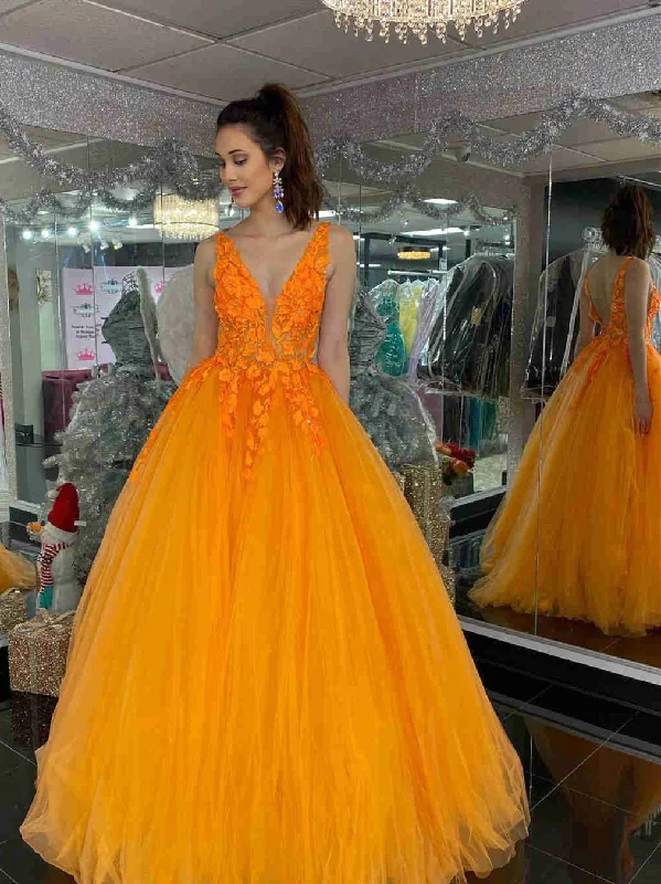 Fantastic Offers ashionable dressashionable dressV Neck and V Back Orange Lace Long Prom Dresses, Orange Lace Formal Evening Dresses