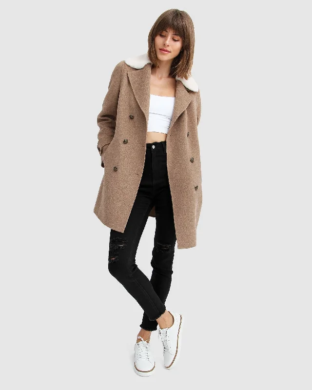 stylish lightweight coatLiberty Sherpa Collar Wool Blend Coat - Oat