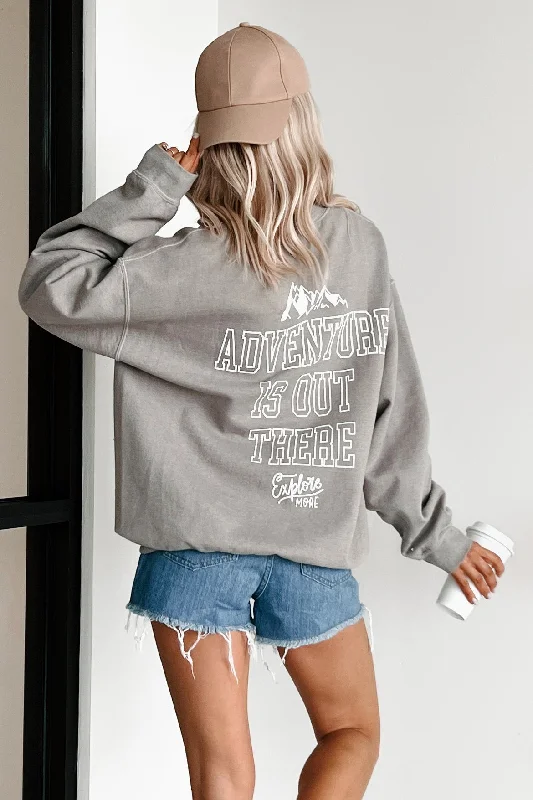 activewear hoodie"Adventure Is Out There" Double-Sided Graphic Sweatshirt (Light Olive)