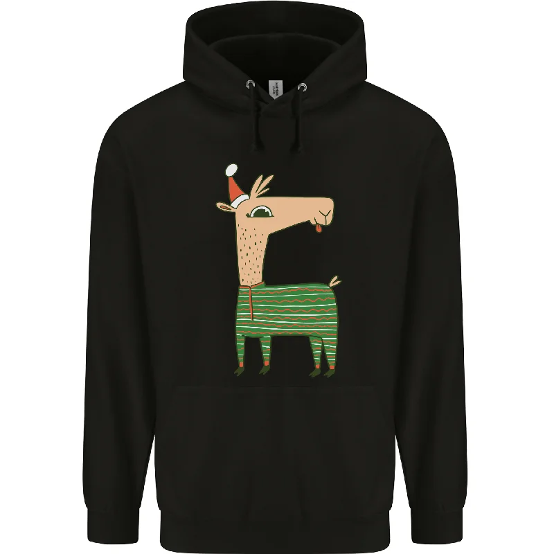 Final Sale fleece hoodieA Christmas Llama Wearing an Xmas Hat Mens 80% Cotton Hoodie