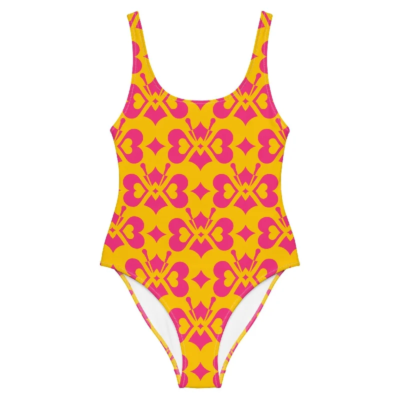 Limited Availability LOVE BUTTERFLY yellow pink - One-Piece Swimsuit