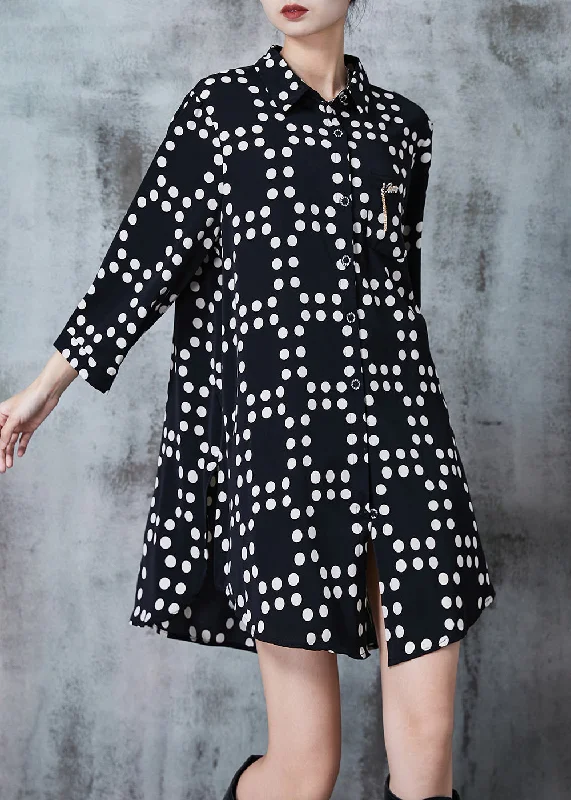 chic slip dressFitted Black Dot Tasseled Cotton Long Shirt Summer