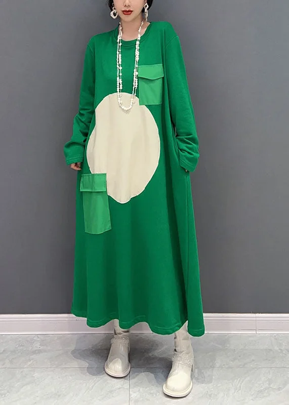 Unbeatable Prices elegant dresselegant dressArt Green O Neck Cotton baggy dresses Dress Spring
