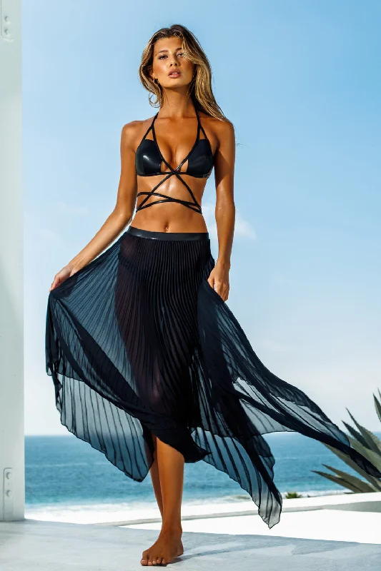 Members Only Asymmetrical Black Pleated Skirt