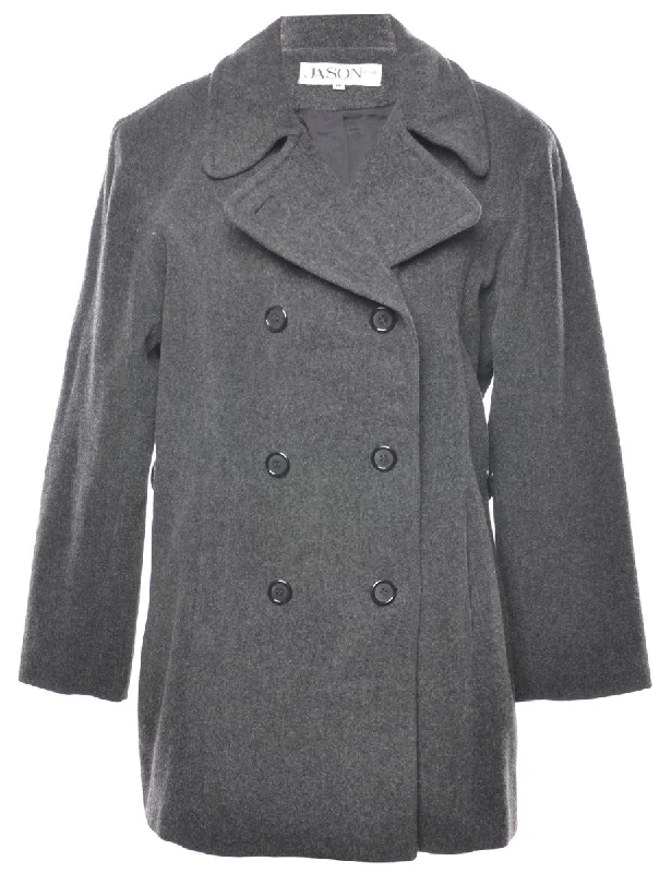 Best Bargains long-sleeve coatDark Grey Double Breasted Wool Coat - M
