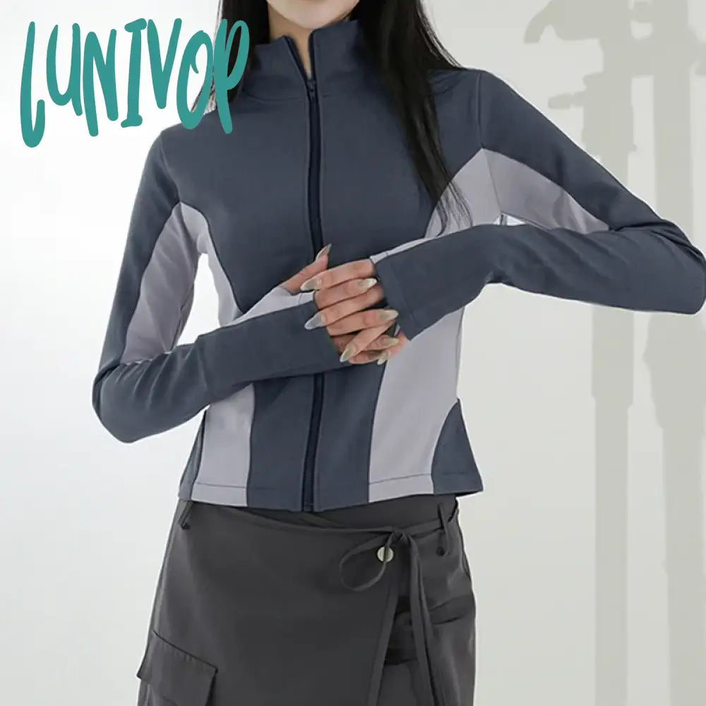 Crazy Deals Lunivop Women Full Zip-up Hooded Cardigan Autumn Patchwork Long Sleeve Top Tees Fashion All-match Korean Style Leisure Basic Jacket Top