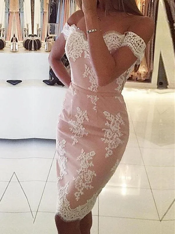 Huge Savings long sleeve dresslong sleeve dressOff Shoulder Mermaid Pink Lace Short Prom Dresses, Mermaid Pink Lace Homecoming Dresses, Short Pink Lace Formal Evening Dresses
